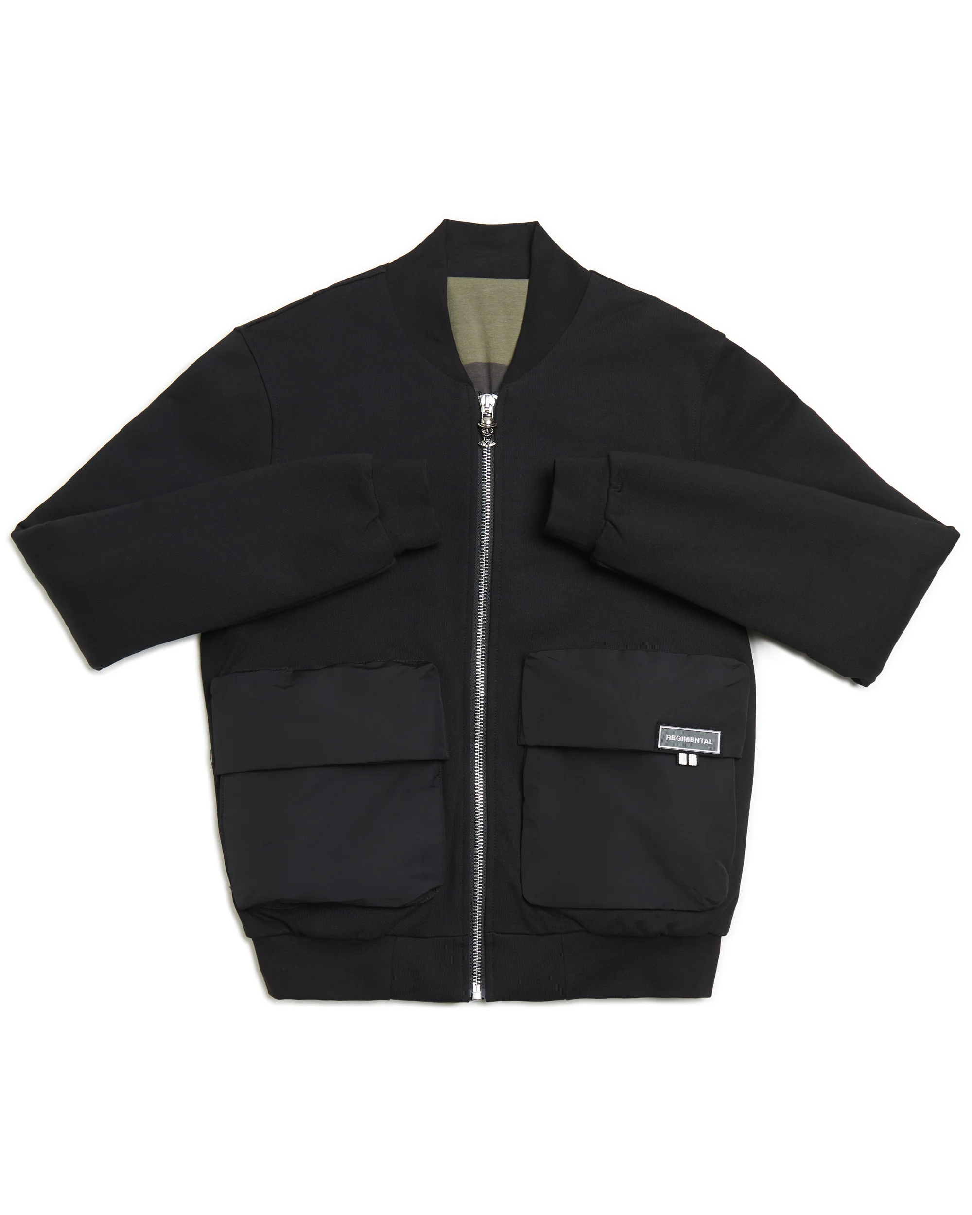 Regimental Milano B-Glam Nero – bomber in jersey elasticizzato nero con tasche military, vista frontale