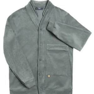 Regimental Milano C-Orient Grigio Taupe – cardigan in spugna grigio taupe diplomatico con collo Orient, vista frontale