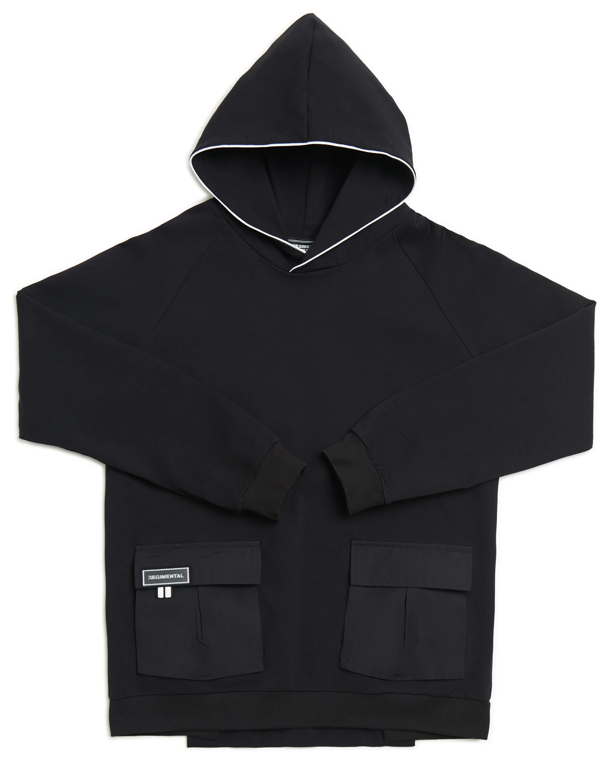 Regimental Milano H-Tecno Nero – hoodie in jersey Milano nero con manica raglan, vista frontale