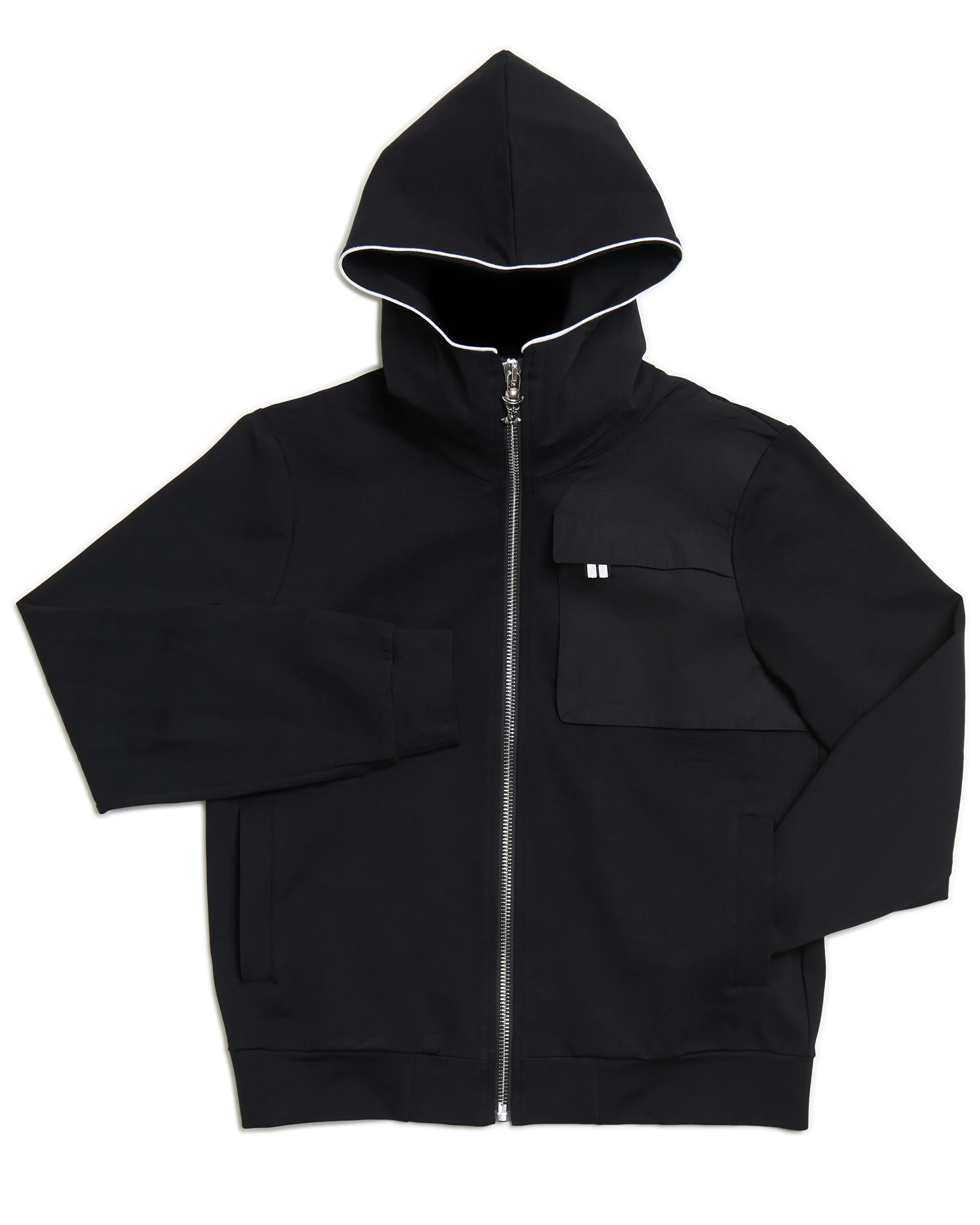 Regimental Milano H-Zip Tecno Nero – hoodie con zip in jersey felpato nero, vista frontale