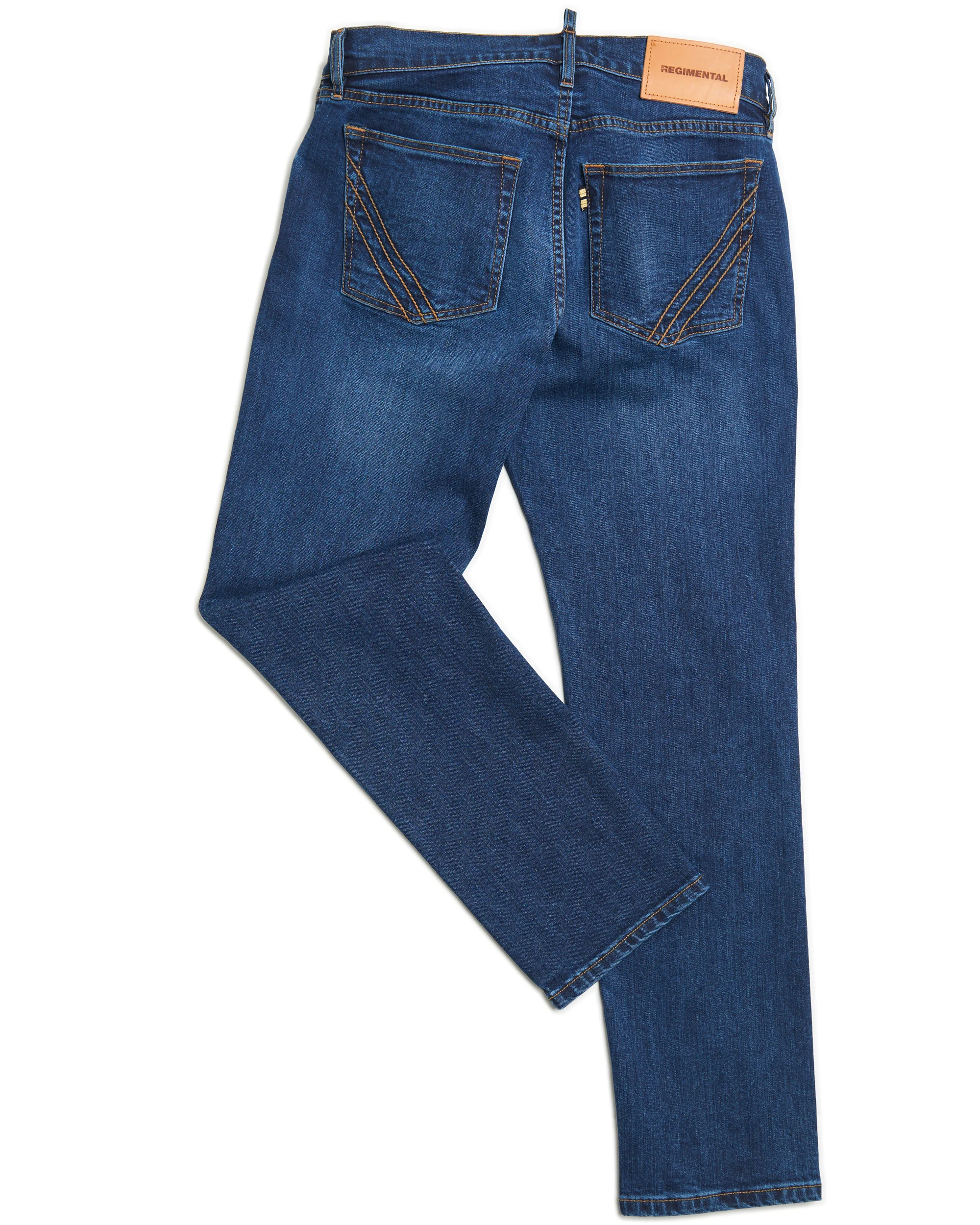 Regimental Milano jeans regular vista posteriore, tasche con cuciture distintive e patch logo