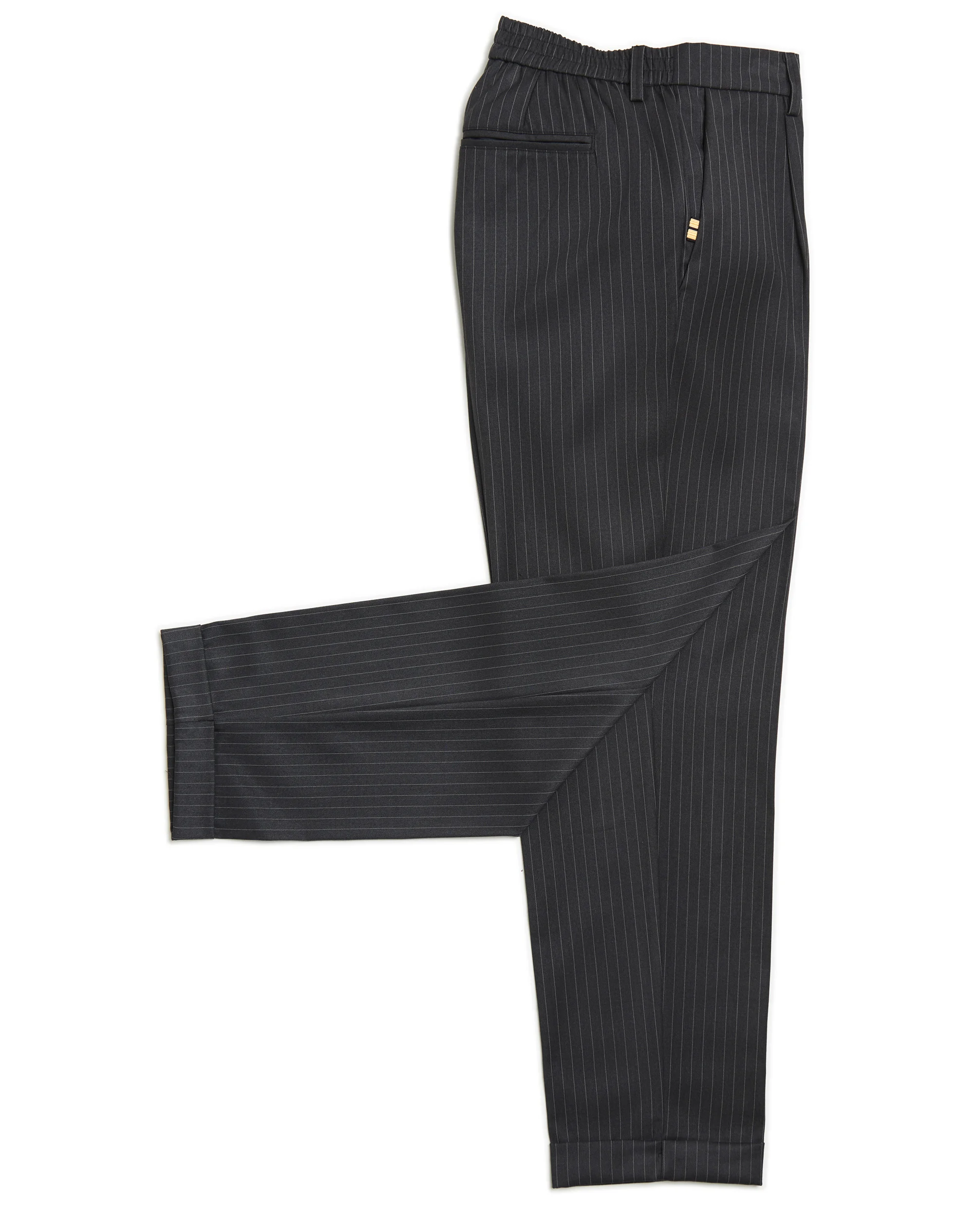 Regimental Milano P-Re Regular – pantalone regular gessato nero e grigio con gallone oro, vista laterale-piegato